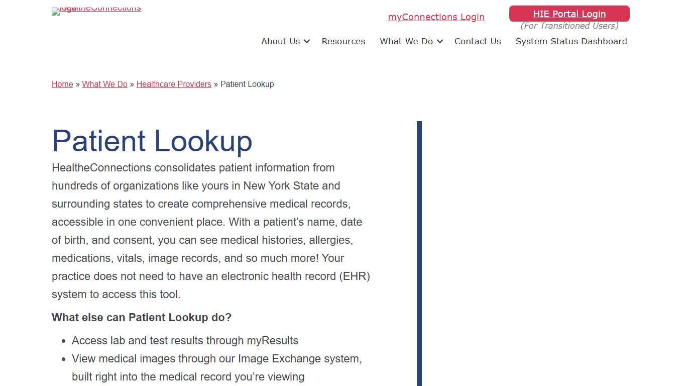 Patient Lookup - HealtheConnections